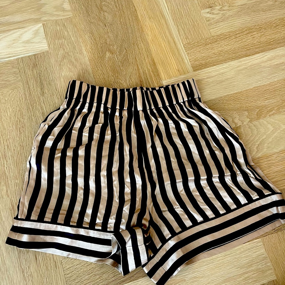 Weekend Stories Black and Cream Striped Women Shorts